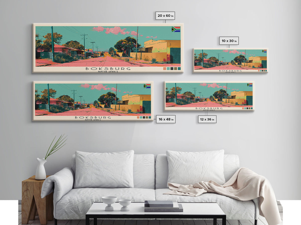 Boksburg, South Africa Panoramic Canvas Print, Boksburg, South Africa Painting, South Africa Art, Boksburg Travel Poster, Travel Art, Housewarming Gift
