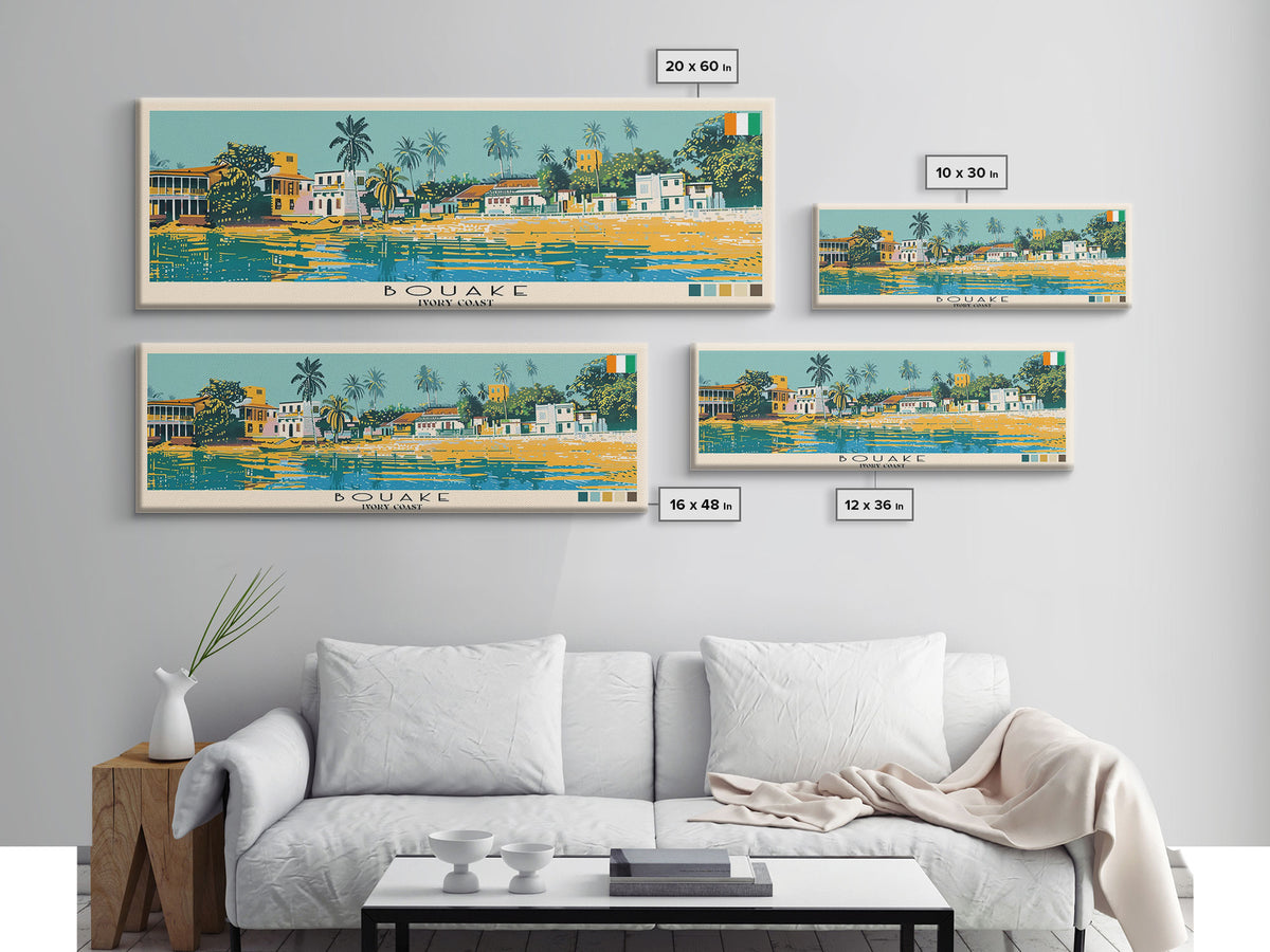 Bouake, Ivory Coast Panoramic Canvas Print, Bouake, Ivory Coast Painting, Ivory Coast Art, Bouake Travel Poster, Travel Art, Guest Room Painting