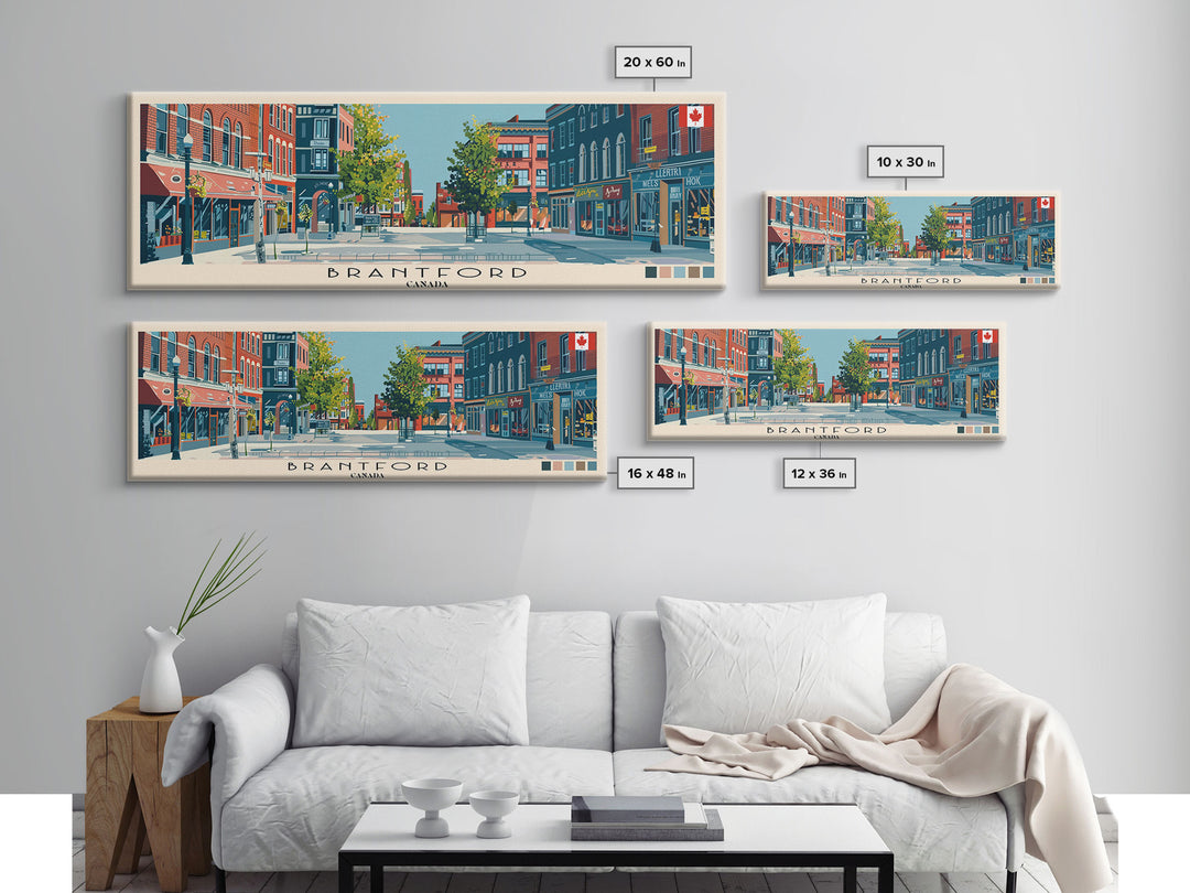 Brantford, Canada Panoramic Canvas Print, Brantford, Canada Painting, Canada Art, Brantford Travel Poster, Travel Art, Living Room Painting
