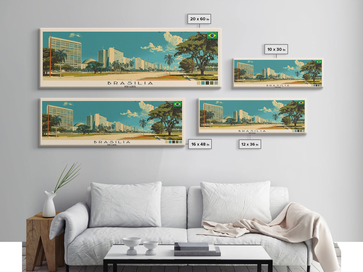 Brasilia, Brazil Panoramic Canvas Print, Brasilia, Brazil Painting, Brazil Art, Brasilia Travel Poster, Travel Art, Housewarming Gift