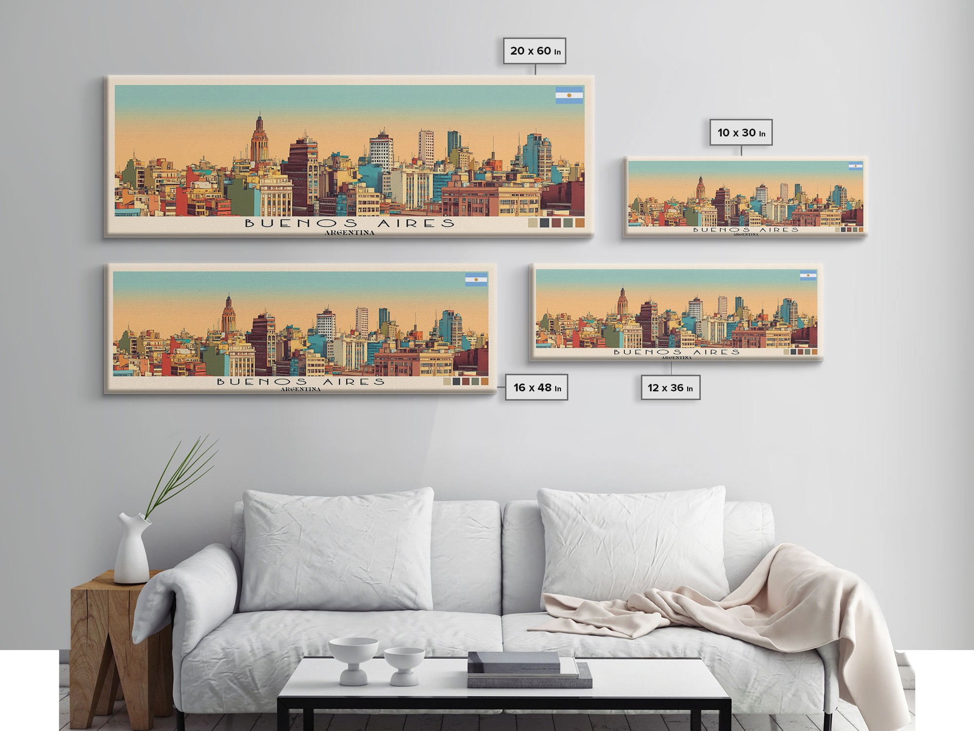 Buenos Aires, Argentina Panoramic Canvas Print, Buenos Aires, Argentina Painting, Argentina Art, Buenos Aires Travel Poster, Travel Art, Guest Room Painting