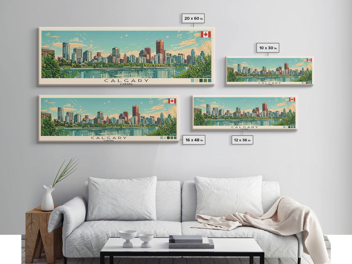Calgary, Canada Panoramic Canvas Print, Calgary, Canada Painting, Canada Art, Calgary Travel Poster, Travel Art, Guest Room Painting