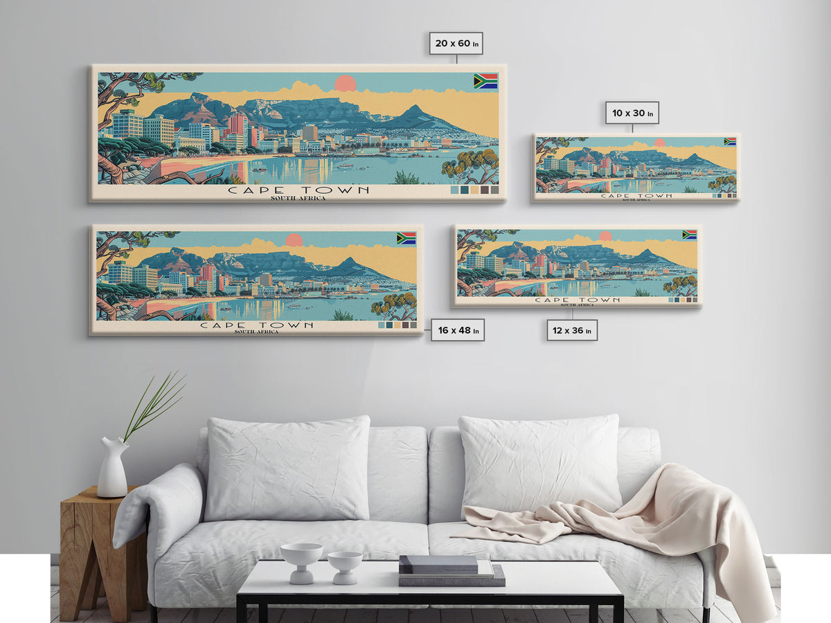 Cape Town, South Africa Panoramic Canvas Print, Cape Town, South Africa Painting, South Africa Art, Cape Town Travel Poster, Travel Art, Housewarming Gift