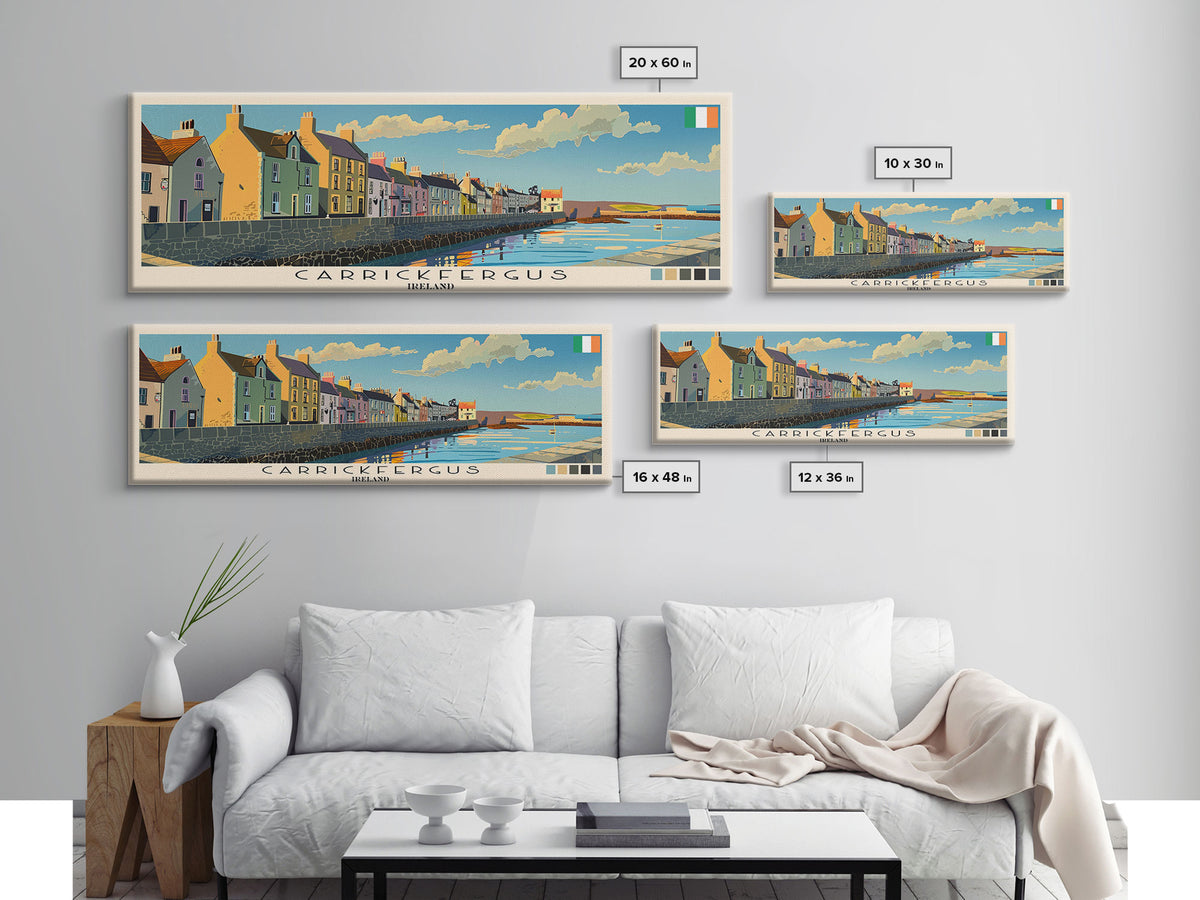 Carrickfergus, Ireland Panoramic Canvas Print, Carrickfergus, Ireland Painting, Ireland Art, Carrickfergus Travel Poster, Travel Art, Living Room Painting
