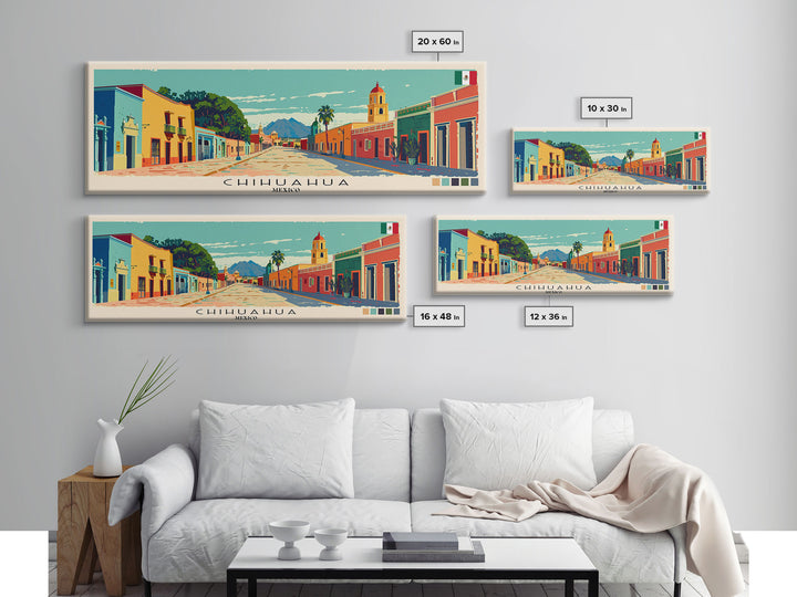 Chihuahua, Mexico Panoramic Canvas Print, Chihuahua, Mexico Painting, Mexico Art, Chihuahua Travel Poster, Travel Art, Vacation Gift