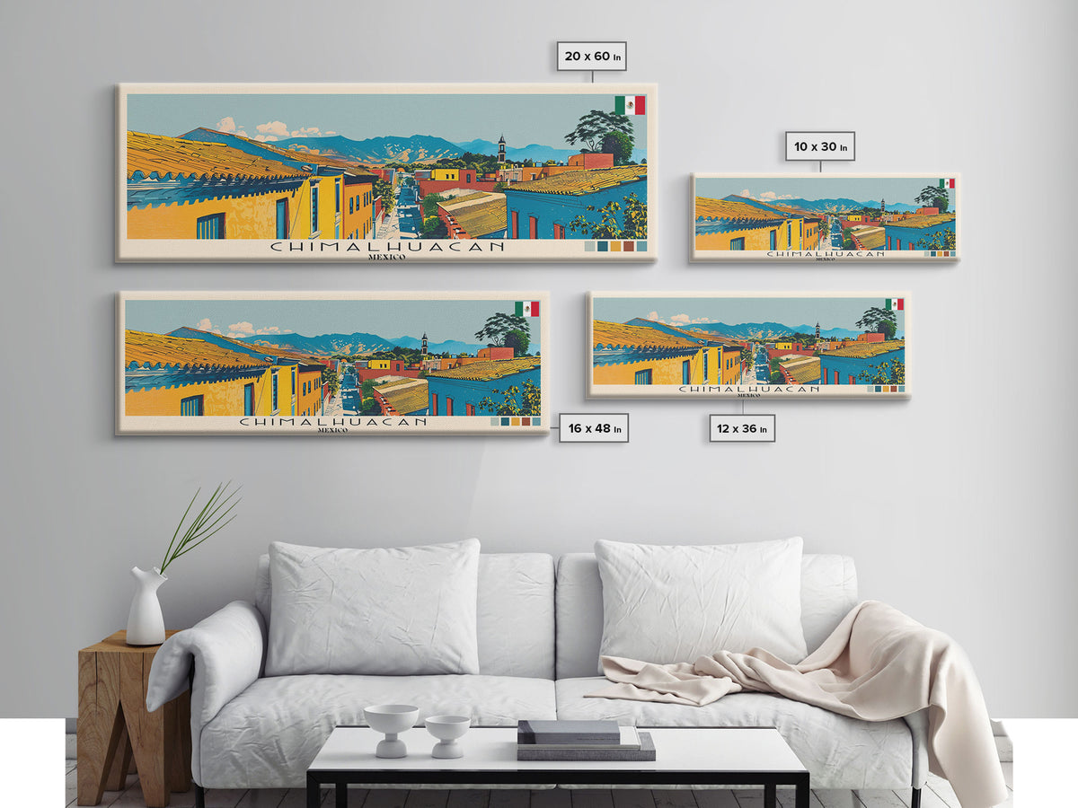 Chimalhuacan, Mexico Panoramic Canvas Print, Chimalhuacan, Mexico Painting, Mexico Art, Chimalhuacan Travel Poster, Travel Art, Living Room Painting