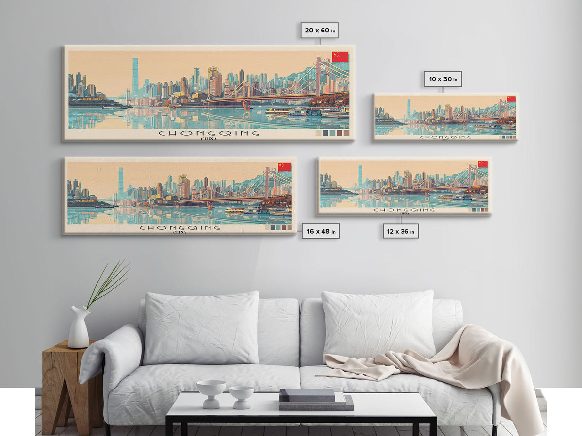 Chongqing, China Panoramic Canvas Print, Chongqing, China Painting, China Art, Chongqing Travel Poster, Travel Art, Living Room Painting