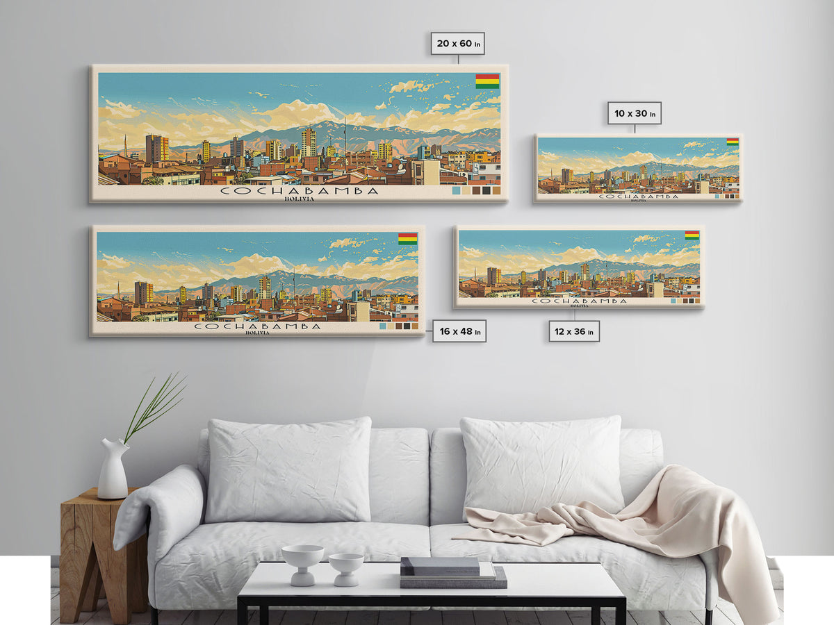 Cochabamba, Bolivia Panoramic Canvas Print, Cochabamba, Bolivia Painting, Bolivia Art, Cochabamba Travel Poster, Travel Art, Living Room Painting