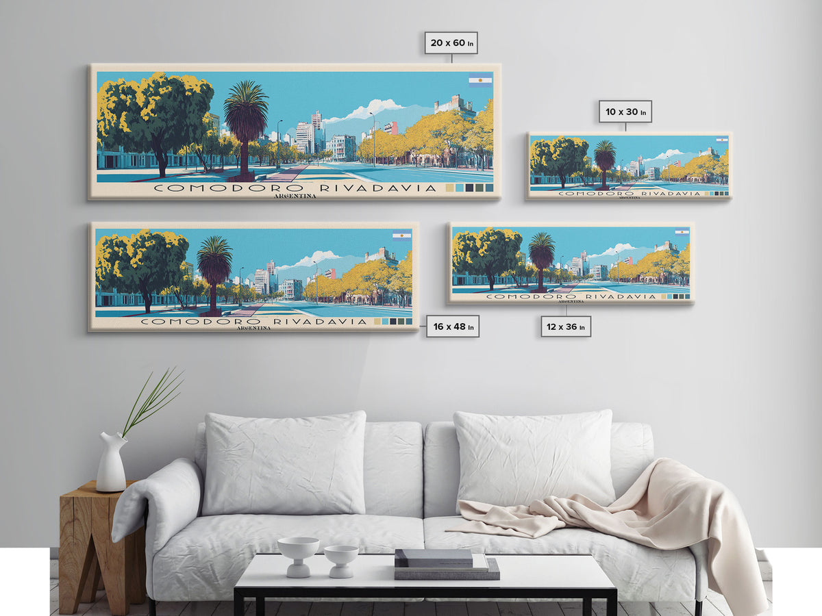 Comodoro Rivadavia, Argentina Panoramic Canvas Print, Comodoro Rivadavia, Argentina Painting, Argentina Art, Comodoro Rivadavia Travel Poster, Travel Art, Guest Room Painting