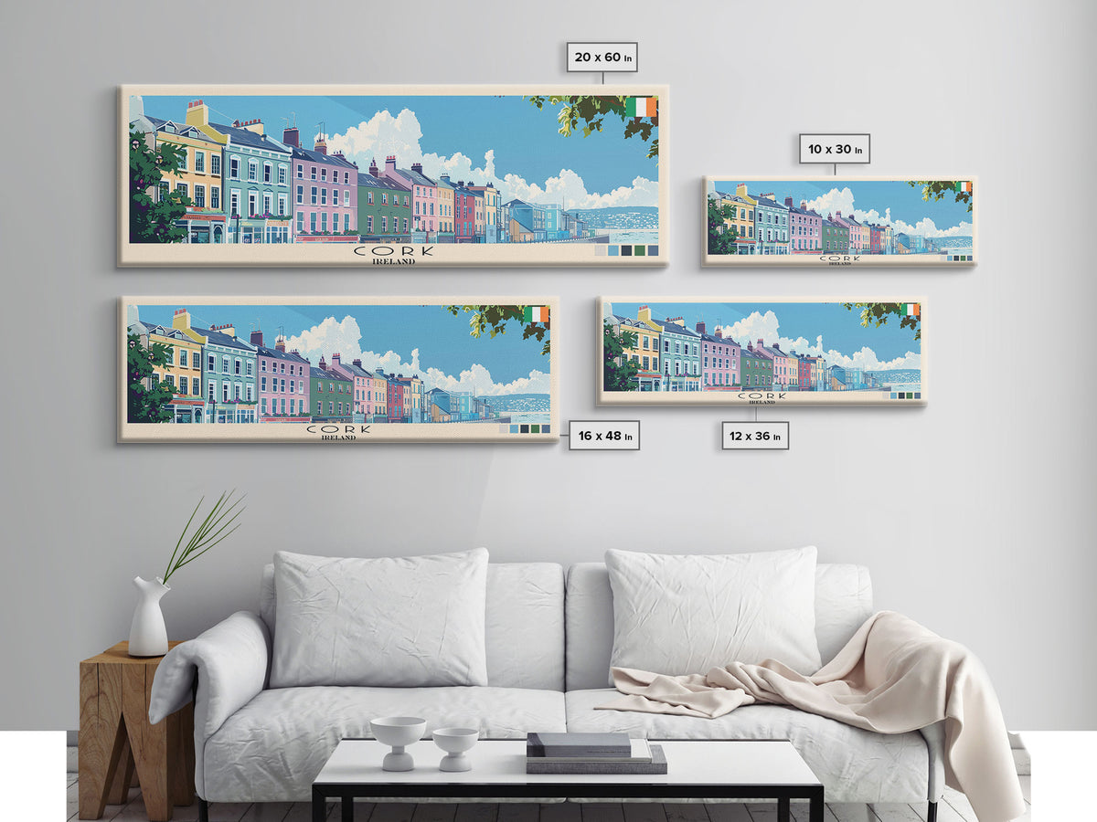 Cork, Ireland Panoramic Canvas Print, Cork, Ireland Painting, Ireland Art, Cork Travel Poster, Travel Art, Guest Room Painting