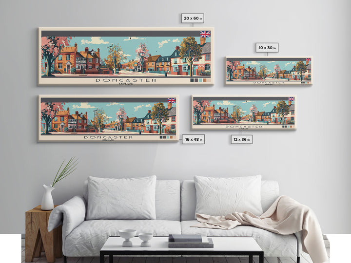 Doncaster, England Panoramic Canvas Print, Doncaster, England Painting, England Art, Doncaster Travel Poster, Travel Art, Guest Room Painting