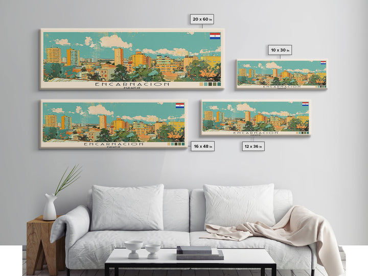 Encarnacion, Paraguay Panoramic Canvas Print, Encarnacion, Paraguay Painting, Paraguay Art, Encarnacion Travel Poster, Travel Art, Housewarming Gift