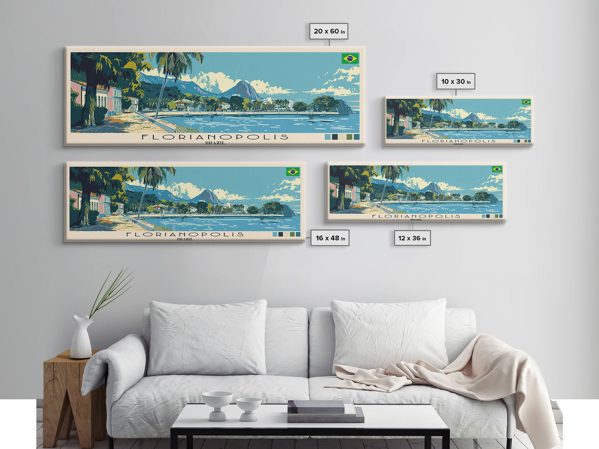 Florianopolis, Brazil Panoramic Canvas Print, Florianopolis, Brazil Painting, Brazil Art, Florianopolis Travel Poster, Travel Art, Living Room Painting