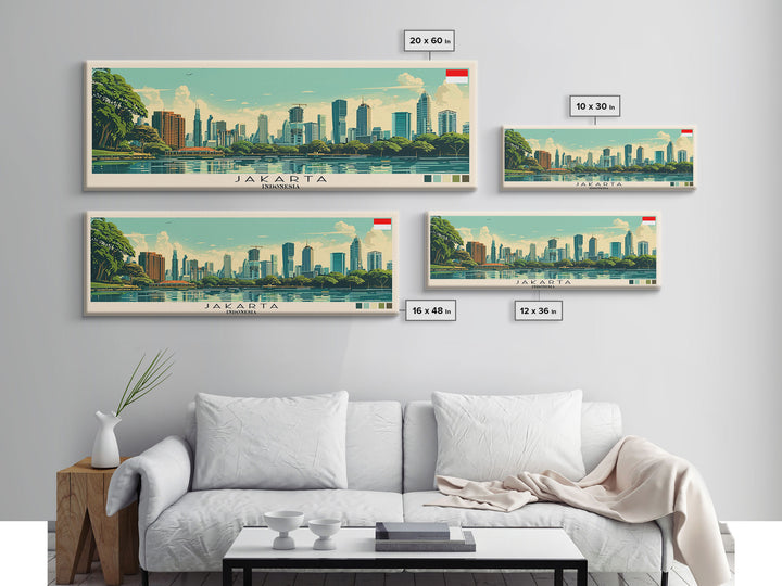 Jakarta, Indonesia Panoramic Canvas Print, Jakarta, Indonesia Painting, Indonesia Art, Jakarta Travel Poster, Travel Art, Guest Room Painting