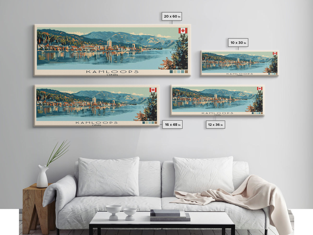 Kamloops, Canada Panoramic Canvas Print, Kamloops, Canada Painting, Canada Art, Kamloops Travel Poster, Travel Art, Vacation Gift