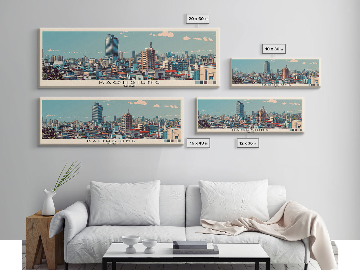 Kaohsiung, Taiwan Panoramic Canvas Print, Kaohsiung, Taiwan Painting, Taiwan Art, Kaohsiung Travel Poster, Travel Art, Vacation Gift