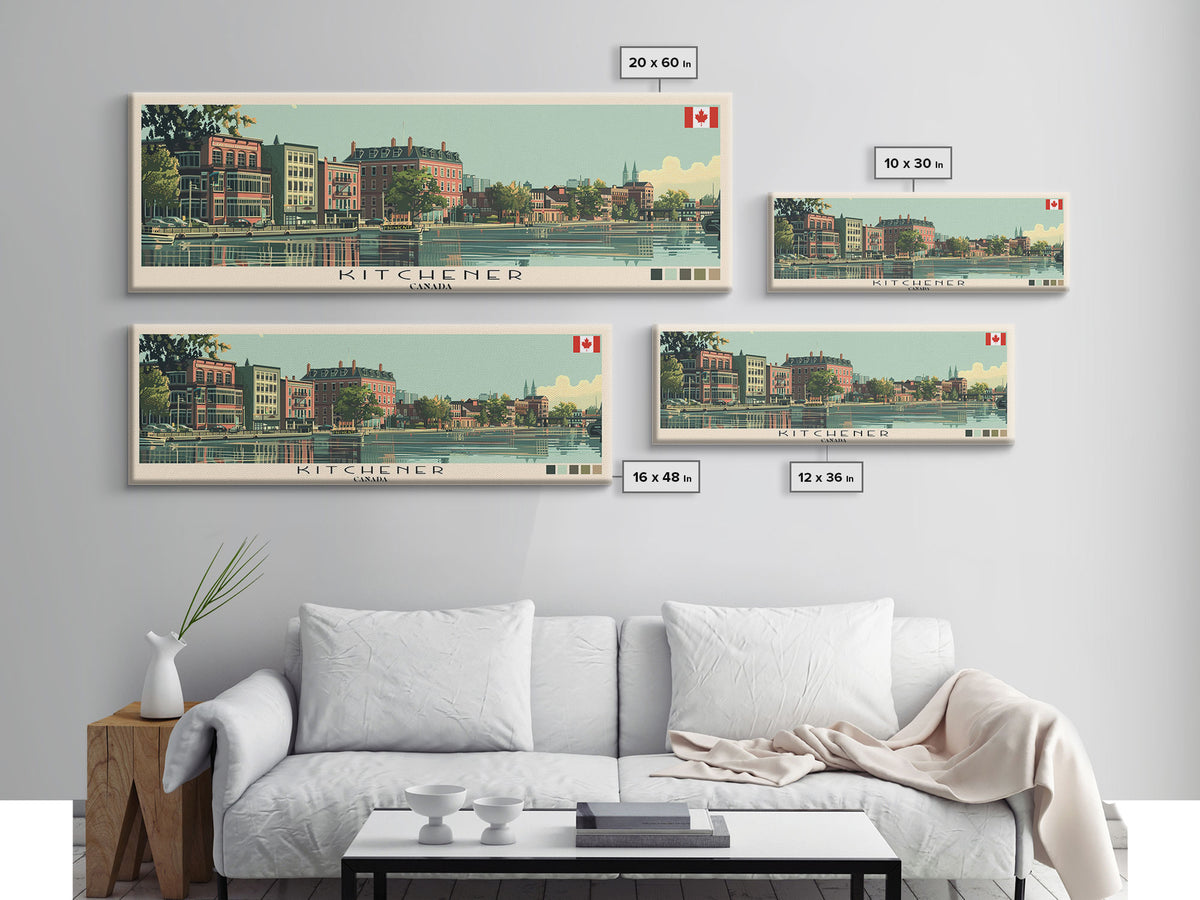 Kitchener, Canada Panoramic Canvas Print, Kitchener, Canada Painting, Canada Art, Kitchener Travel Poster, Travel Art, Housewarming Gift