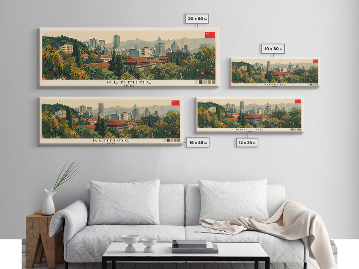Kunming, China Panoramic Canvas Print, Kunming, China Painting, China Art, Kunming Travel Poster, Travel Art, Housewarming Gift