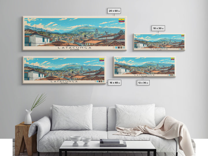 Latacunga, Ecuador Panoramic Canvas Print, Latacunga, Ecuador Painting, Ecuador Art, Latacunga Travel Poster, Travel Art, Housewarming Gift