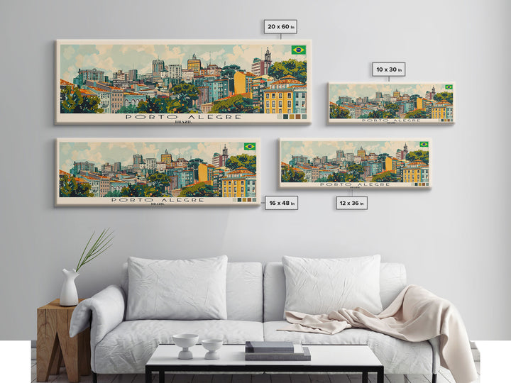 Porto Alegre, Brazil Panoramic Canvas Print, Porto Alegre, Brazil Painting, Brazil Art, Porto Alegre Travel Poster, Travel Art, Housewarming Gift