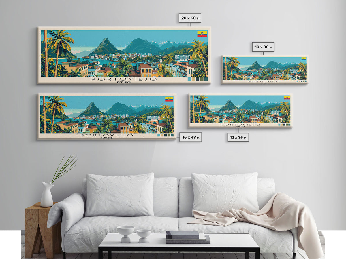 Portoviejo, Ecuador Panoramic Canvas Print, Portoviejo, Ecuador Painting, Ecuador Art, Portoviejo Travel Poster, Travel Art, Guest Room Painting