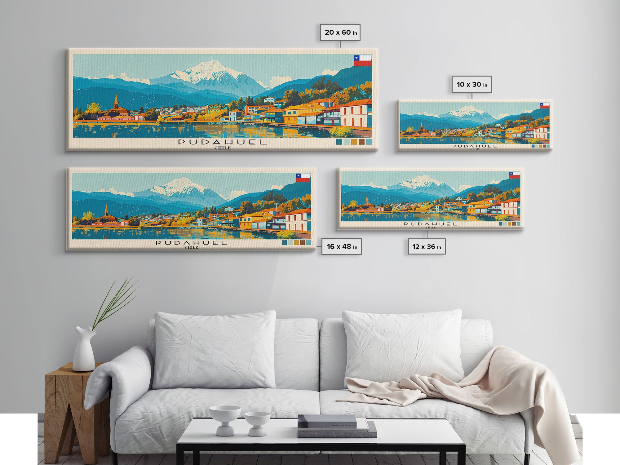 Pudahuel, Chile Panoramic Canvas Print, Pudahuel, Chile Painting, Chile Art, Pudahuel Travel Poster, Travel Art, Vacation Gift