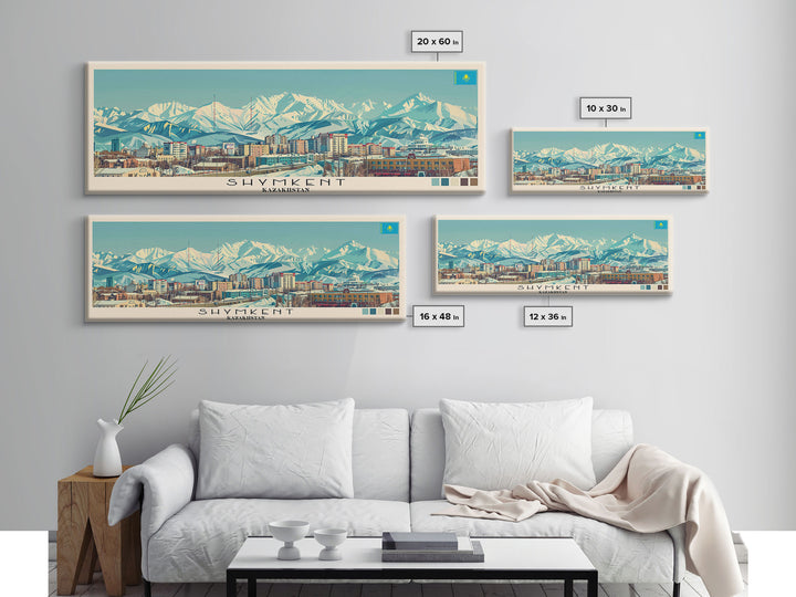 Shymkent, Kazakhstan Panoramic Canvas Print, Shymkent, Kazakhstan Painting, Kazakhstan Art, Shymkent Travel Poster, Travel Art, Guest Room Painting