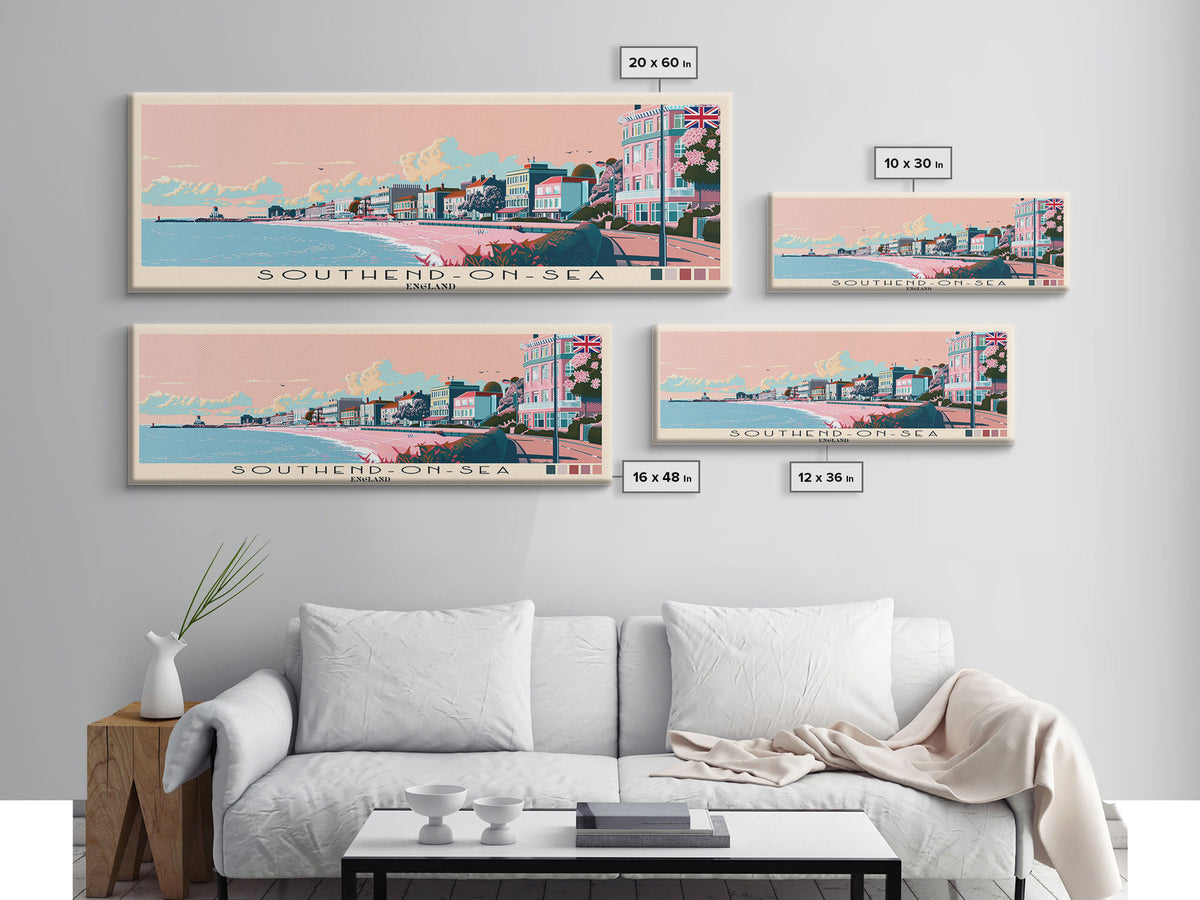 Southend-on-Sea, England Panoramic Canvas Print, Southend-on-Sea, England Painting, England Art, Southend-on-Sea Travel Poster, Travel Art, Guest Room Painting