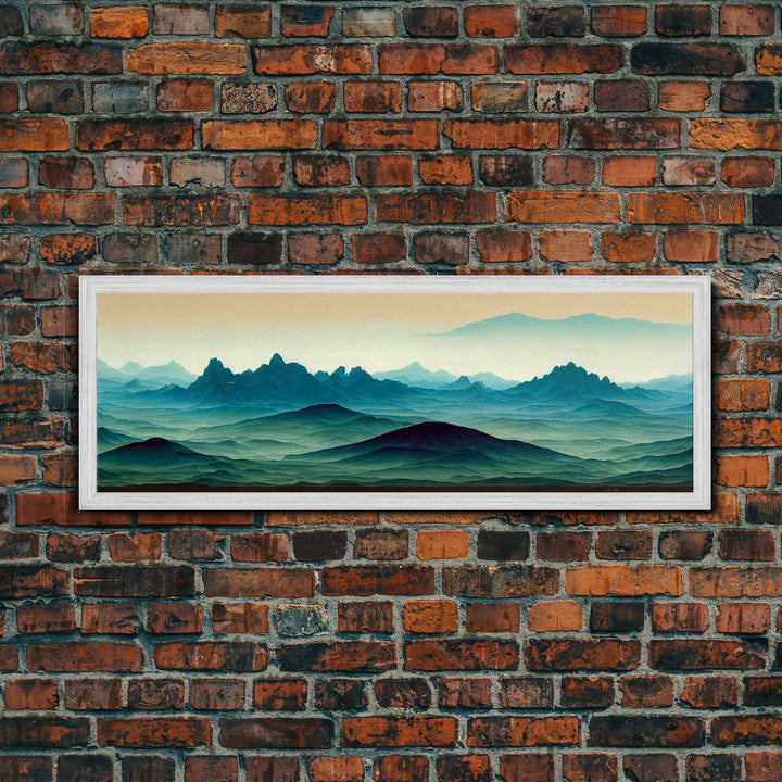 Emerald Green Rolling Hills and Mountains, Landscape Art, Ready To Hang Canvas Print, Framed Wall Art