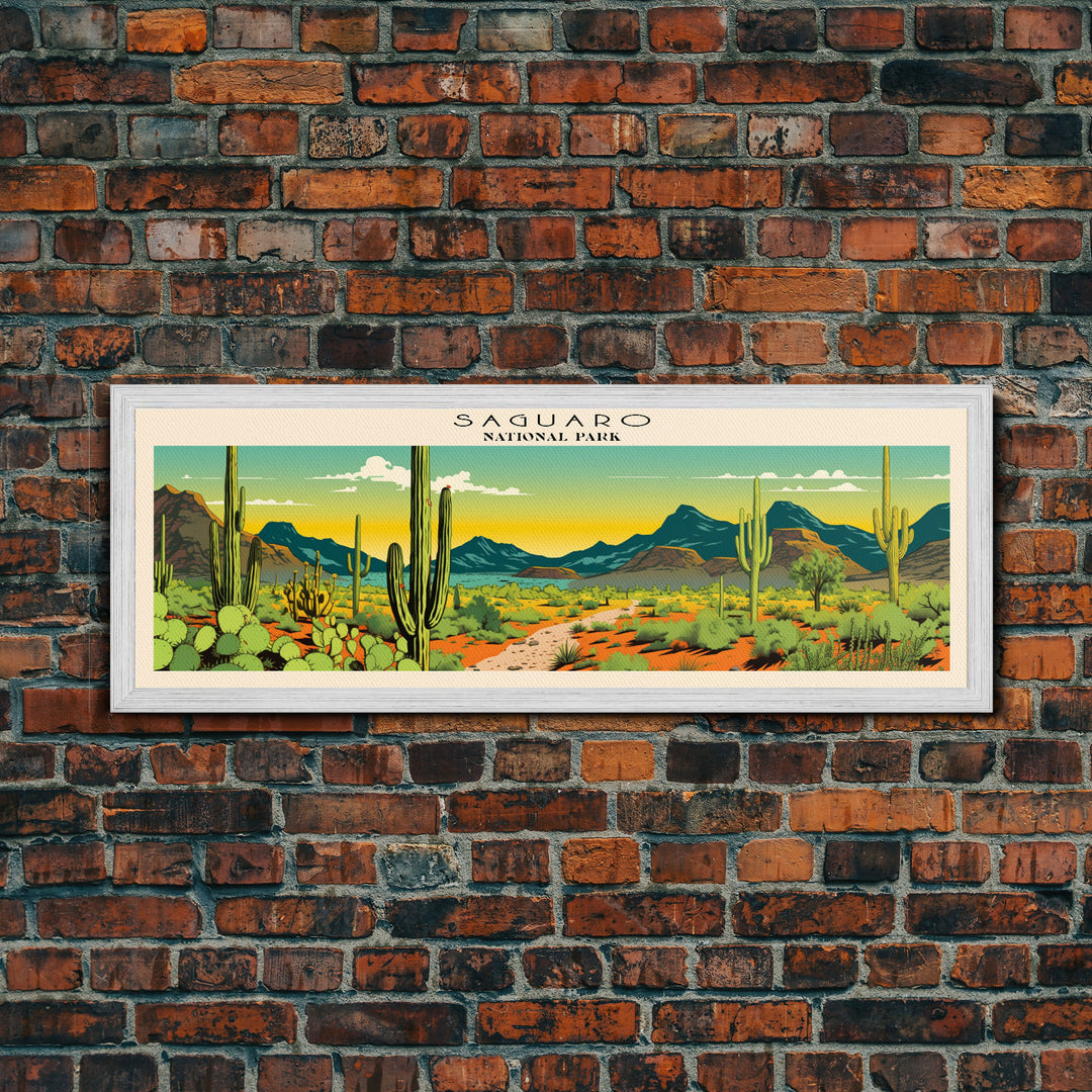 Saguaro  National Park Panoramic Arizona Travel Art, National Park Print, Minimalist Travel Art, Subdued Watercolor Painting Panoramic