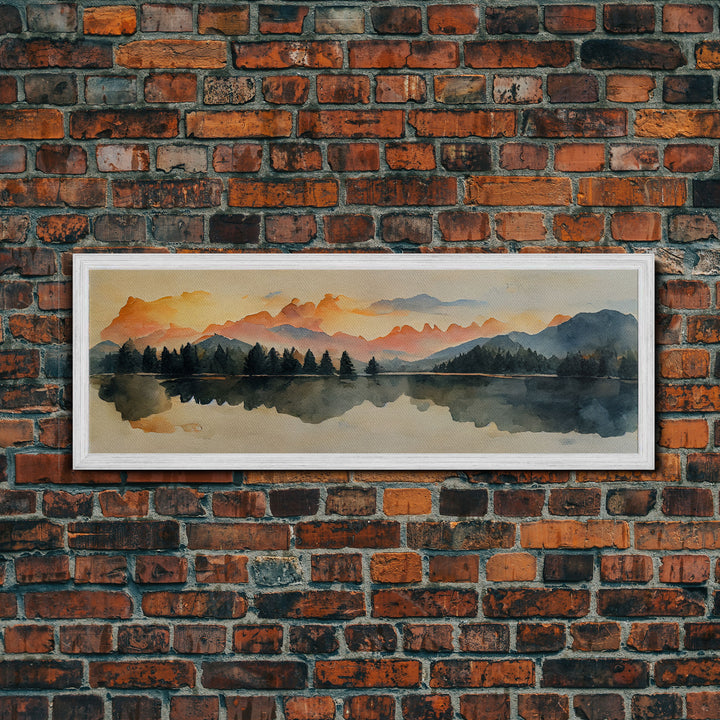 Unique watercolor painting of a forest fire, panoramic canvas print, ready to hang, gloomy wall decor