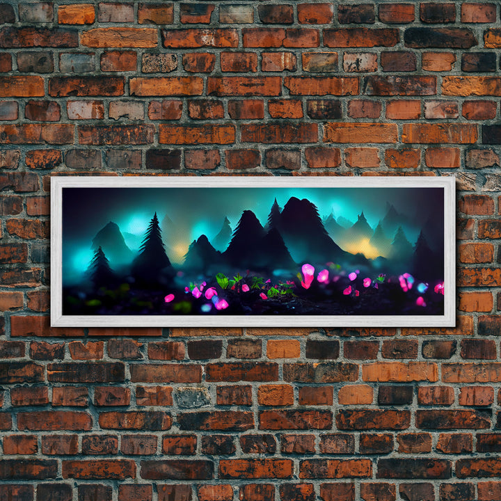 Luminescent trail in the forest, fantasy art, RPG concept art, canvas print, tiny worlds, glowing mushrooms out of focus, miniature worlds