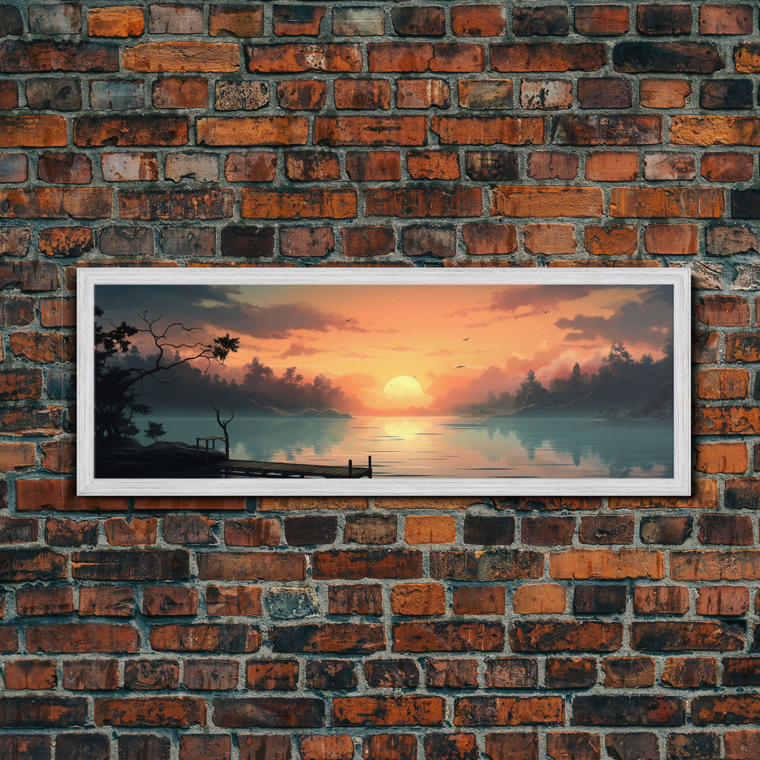 Custom Lakehouse Wall Art Framed Canvas Print, Gift For Him / Her, Lake House Decor, Watercolor Painting Of A Sunset Over The Lake