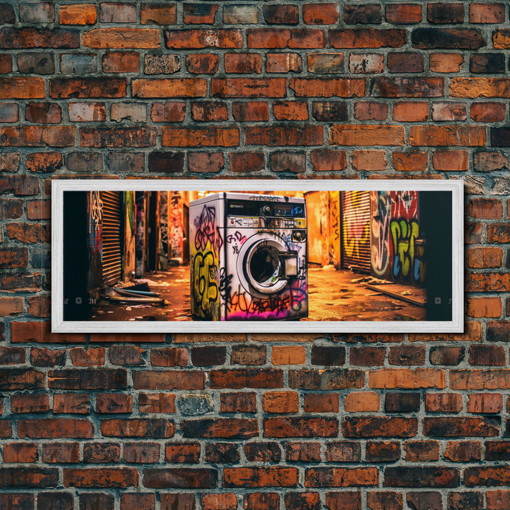Graffiti Punk Wall Art, Street Art, Framed Canvas Print, Urban Decay Washing Machine, Limited Edition, High Quality Art, Game Room Art