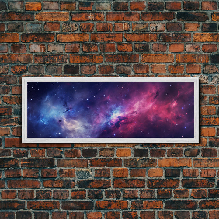 The Cosmic Balance, Framed Canvas Print Wall Art, Space Art, Galaxy Print, Turquoise and Pink Starry Night Sky