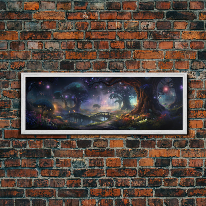Spiritual Fantasy Forest Wall Art Print, Lanterns and Glowing Trees and Rivers, Fantasy Painting, Living Room Wall Art