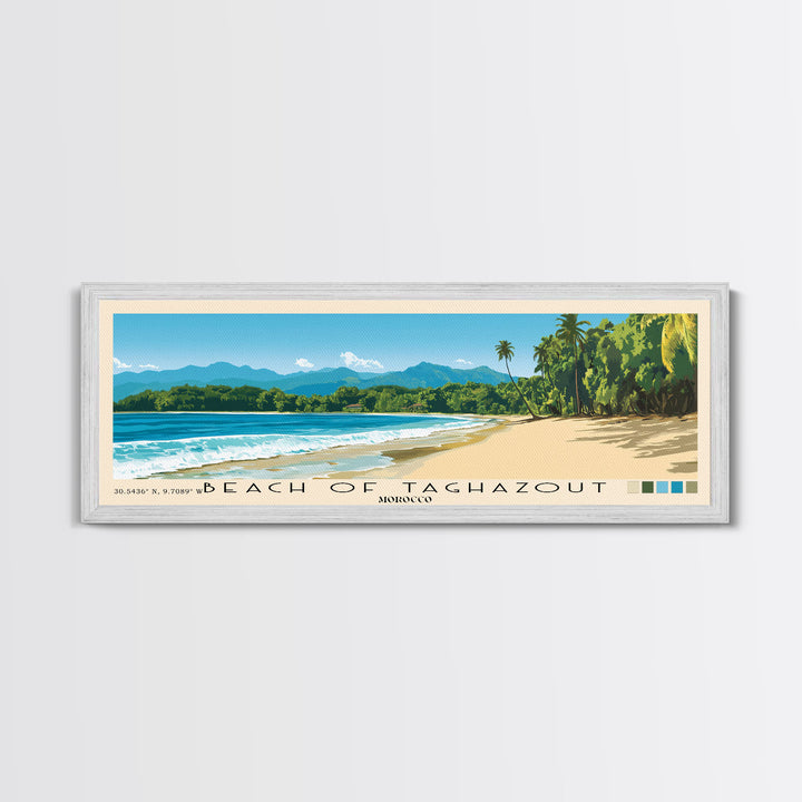 Beach of Taghazout, Morocco Panoramic Beach Print, Vacation Gift, Morocco Wall Art, Beach Painting, Beach Decor, Beach Painting