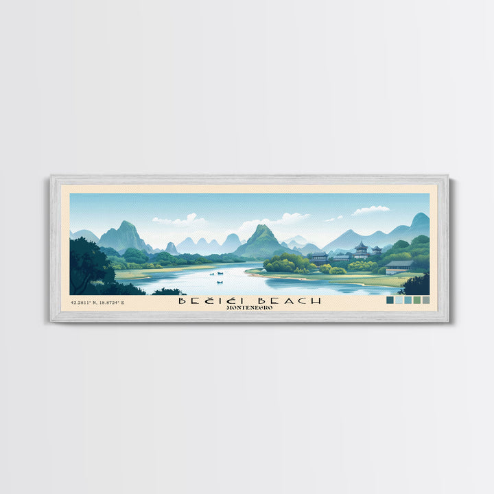 Bečići Beach, Montenegro Panoramic Print, Vacation Gift, Montenegro Wall Art, Beach Painting, Beach Decor, Beach Or Lakehouse Art