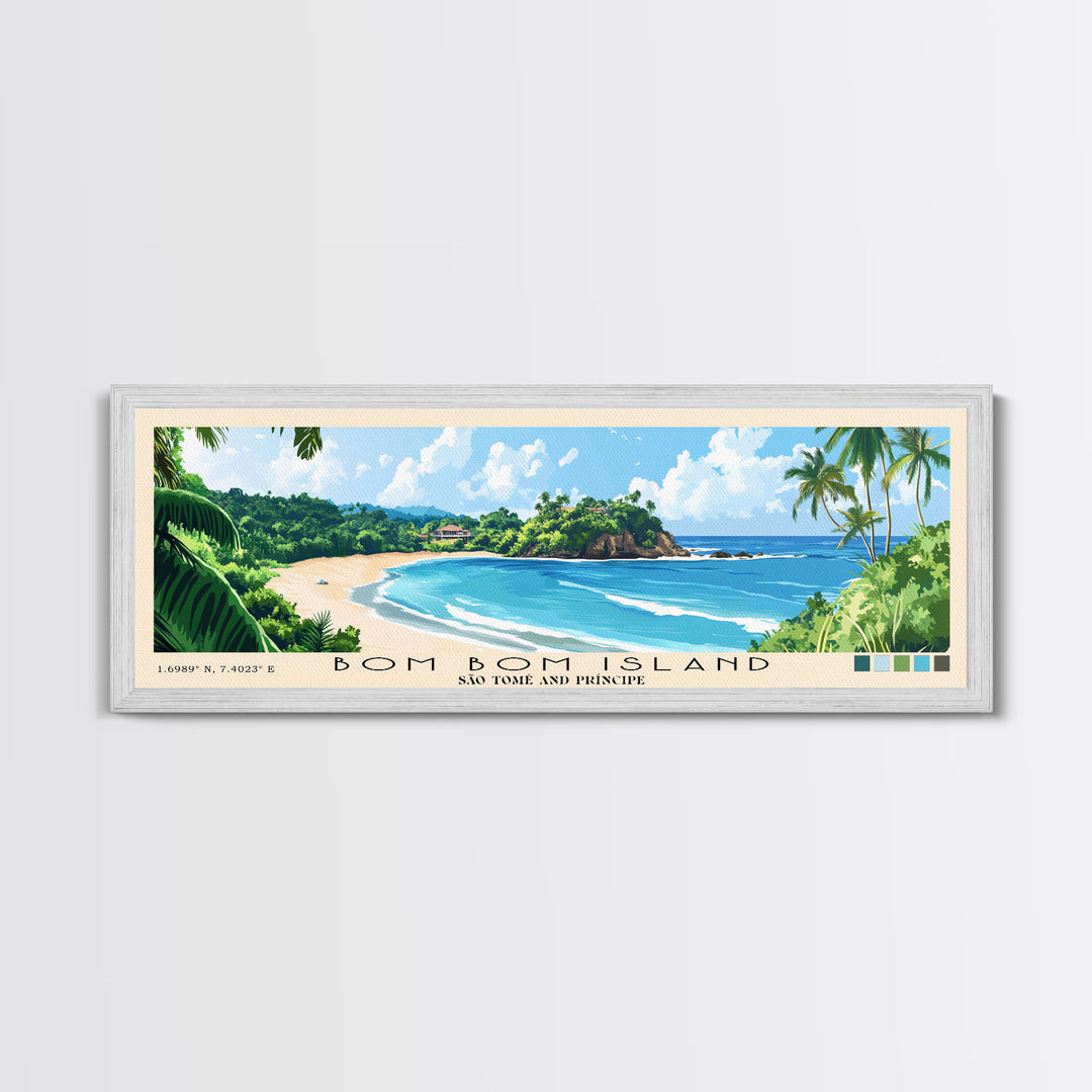Bom Bom Island, São Tomé and Príncipe Panoramic Print, Vacation Gift, São Tomé and Príncipe Wall Art, Beach Painting, Beach Decor, Large Wall Art, Wood Frame Art