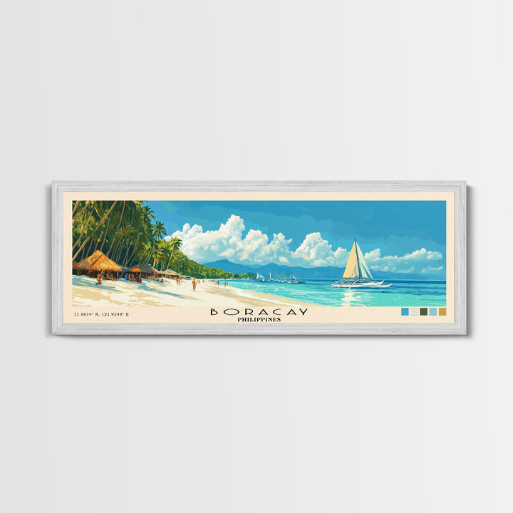Boracay, Philippines Panoramic Print, Vacation Gift, Philippines Wall Art, Beach Painting, Beach Decor, Large Wall Art, Wood Frame Art