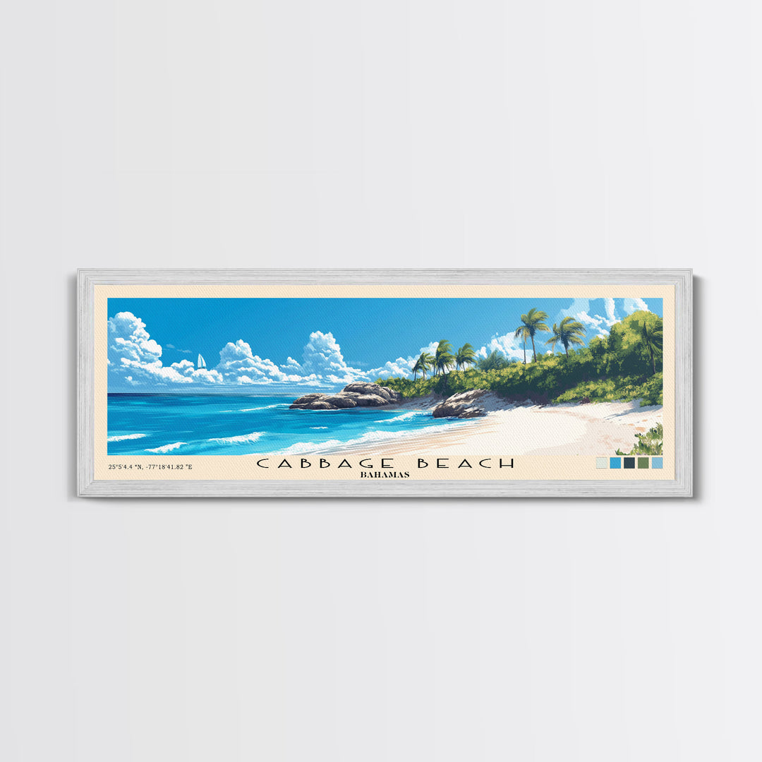 Cabbage Beach, Bahamas Panoramic Beach Print, Vacation Gift, Bahamas Wall Art, Beach Painting, Beach Decor, Beach Painting