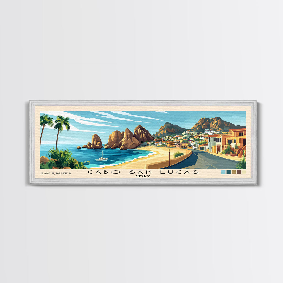 Cabo San Lucas, Mexico Panoramic Print, Vacation Gift, Mexico Wall Art, Beach Painting, Beach Decor, Beach Or Lakehouse Art