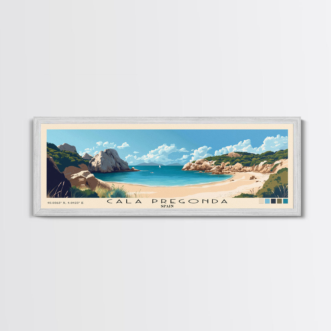 Cala Pregonda, Spain Panoramic Print, Vacation Gift, Spain Wall Art, Beach Painting, Beach Decor, Beach Or Lakehouse Art