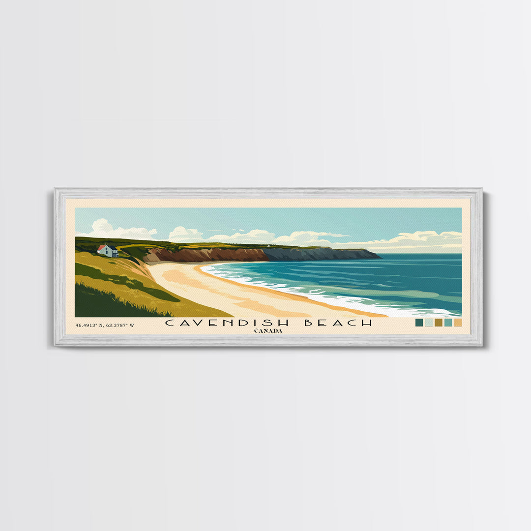 Cavendish Beach, Canada Panoramic Beach Print, Vacation Gift, Canada Wall Art, Framed Canvas Print, Framed Beach Painting