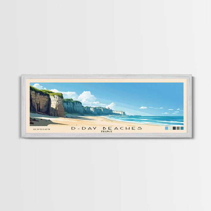 D-Day beaches, France Panoramic Beach Print, Vacation Gift, France Wall Art, Framed Canvas Print, Framed Beach Painting