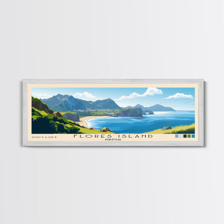 Flores Island, Portugal Panoramic Print, Vacation Gift, Portugal Wall Art, Beach Painting, Beach Decor, Large Wall Art, Wood Frame Art