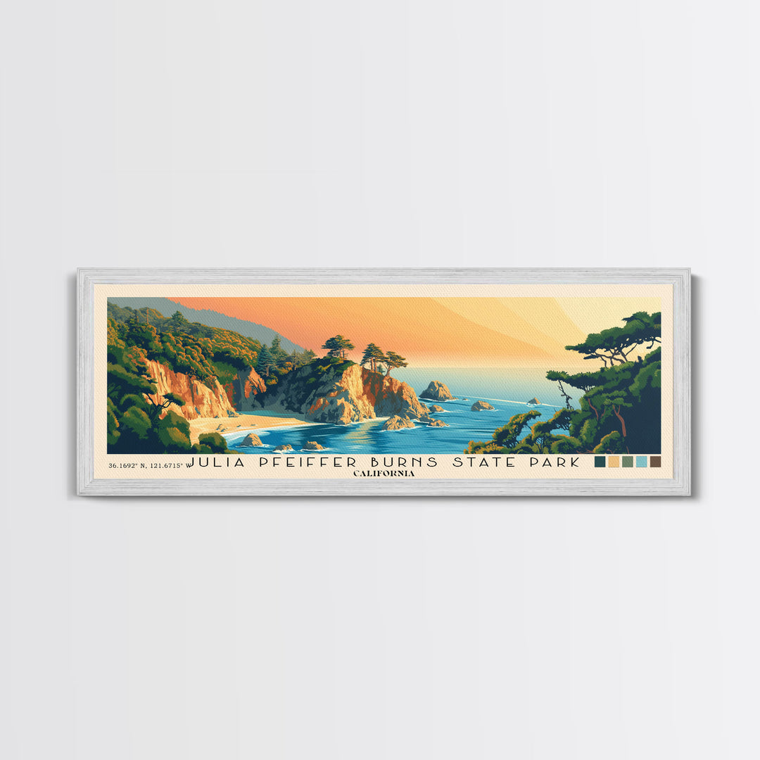 Julia Pfeiffer Burns State Park, California Panoramic Print, Vacation Gift, California Wall Art, Beach Painting, Beach Decor, Large Wall Art, Wood Frame Art