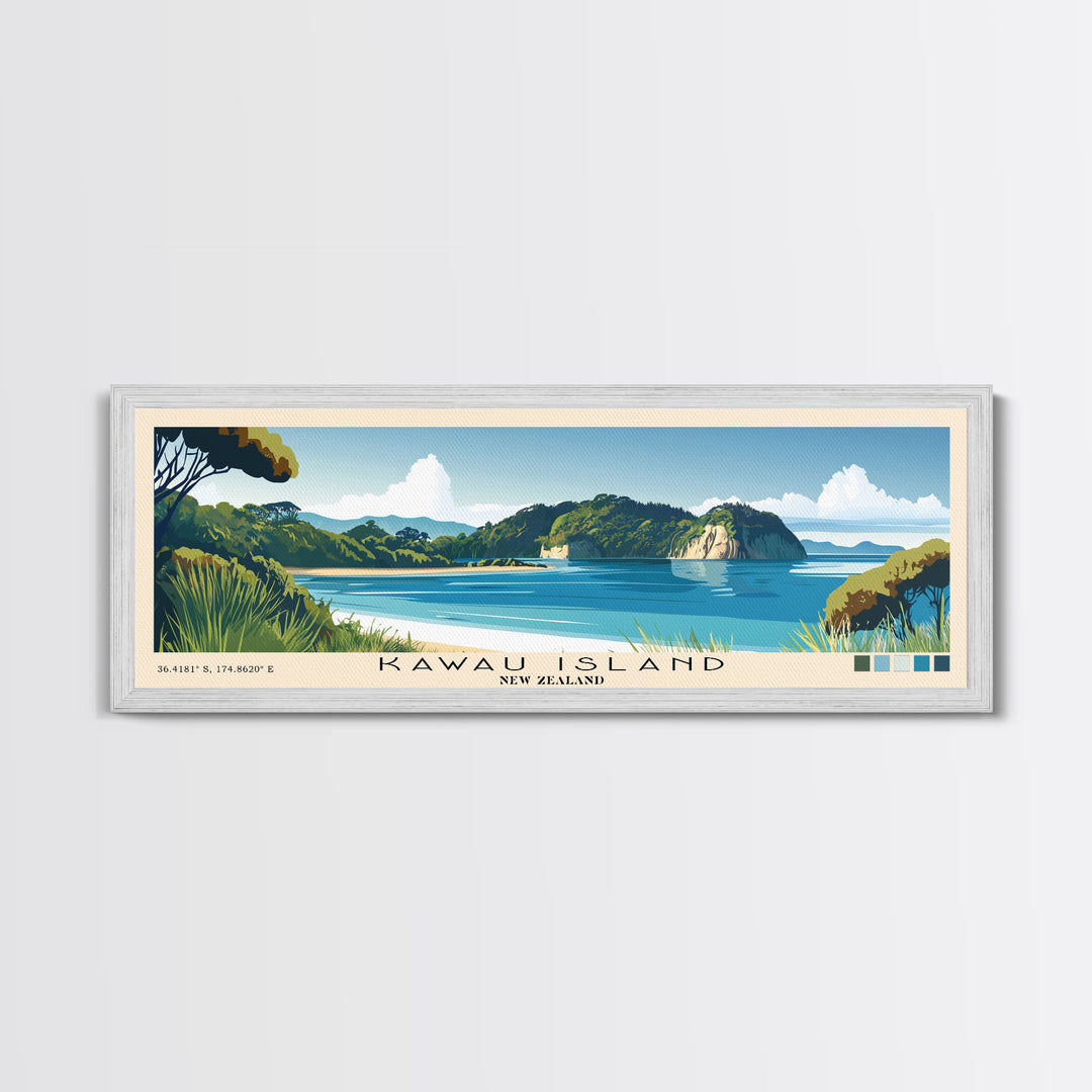 Kawau Island, New Zealand Panoramic Print, Vacation Gift, New Zealand Wall Art, Beach Painting, Beach Decor, Beach Or Lakehouse Art