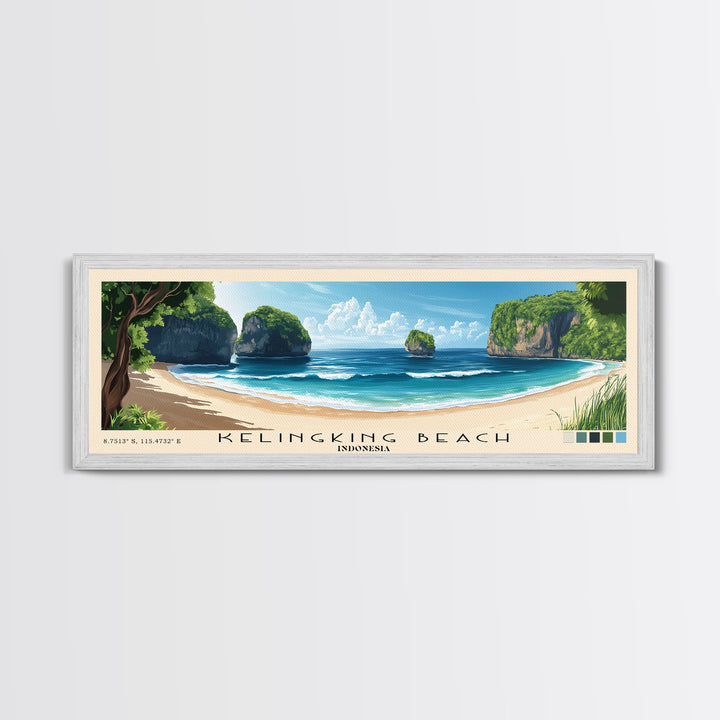 Kelingking Beach, Indonesia Panoramic Beach Print, Vacation Gift, Indonesia Wall Art, Framed Canvas Print, Framed Beach Painting