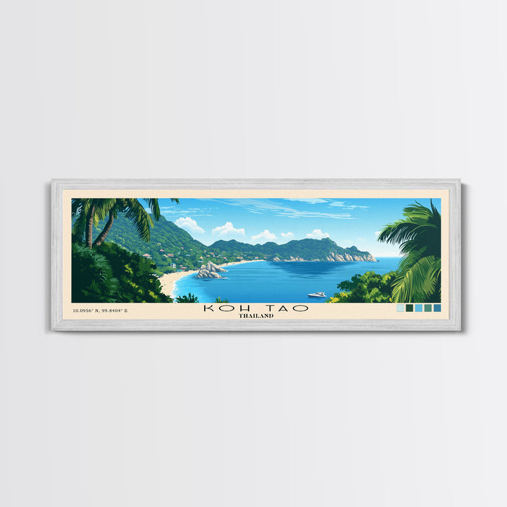 Koh Tao, Thailand Panoramic Beach Print, Vacation Gift, Thailand Wall Art, Beach Painting, Beach Decor, Beach Painting